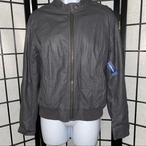 NWT! OLD NAVY Faux Leather Bomber Jacket Gray Lightweight Fall Size Small
